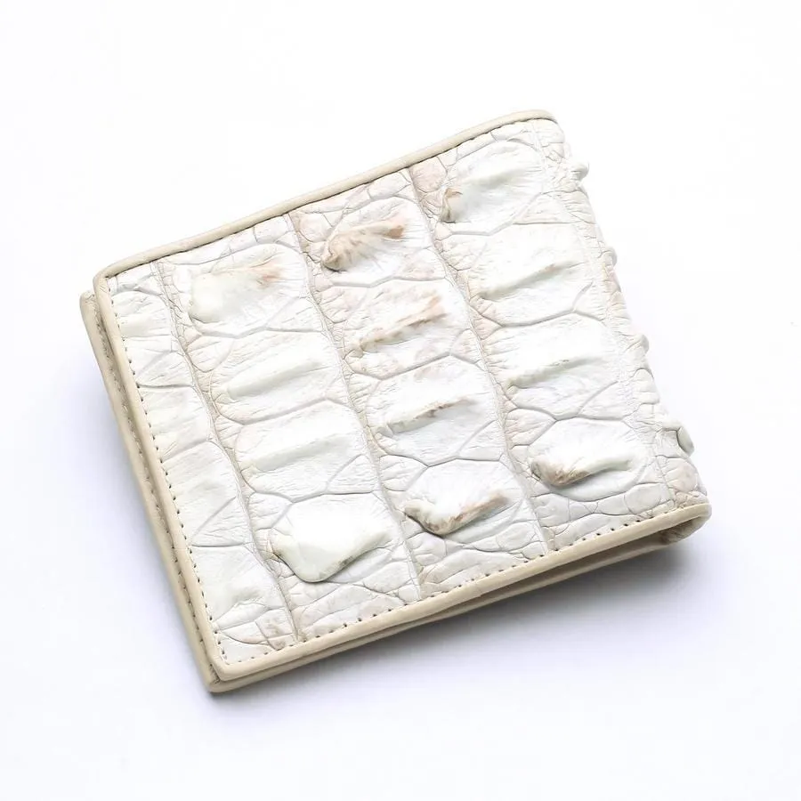 White Pearl Crocodile Backbone Mens Wallets