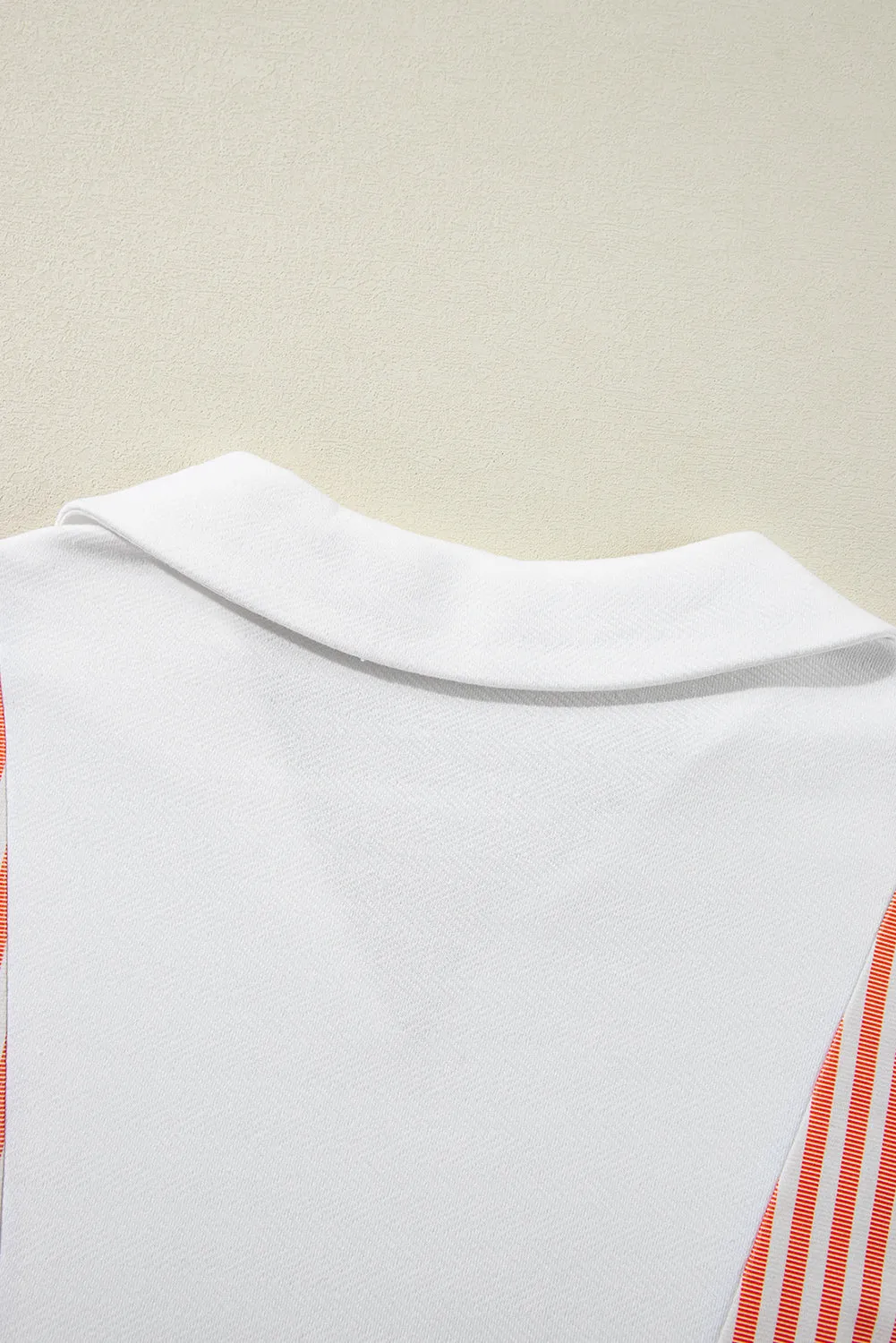 White Striped Color Block Collared V Neck Oversized Sweatshirt