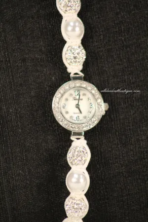 White/White Clear Rhinestones & Pearls | Adjustable Band