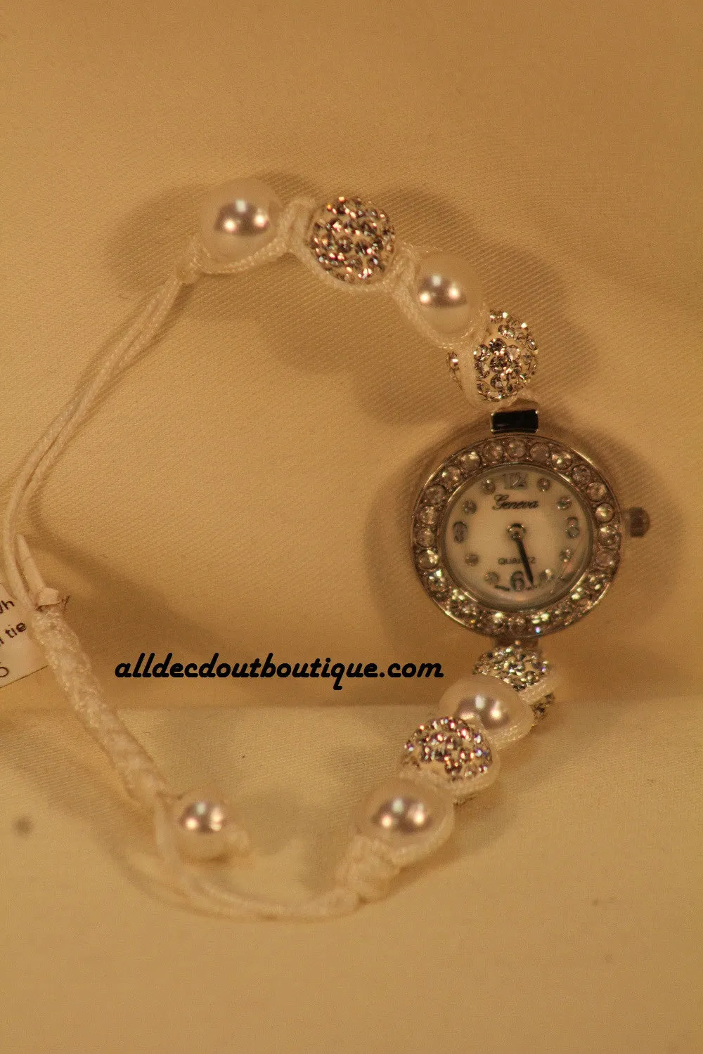White/White Clear Rhinestones & Pearls | Adjustable Band