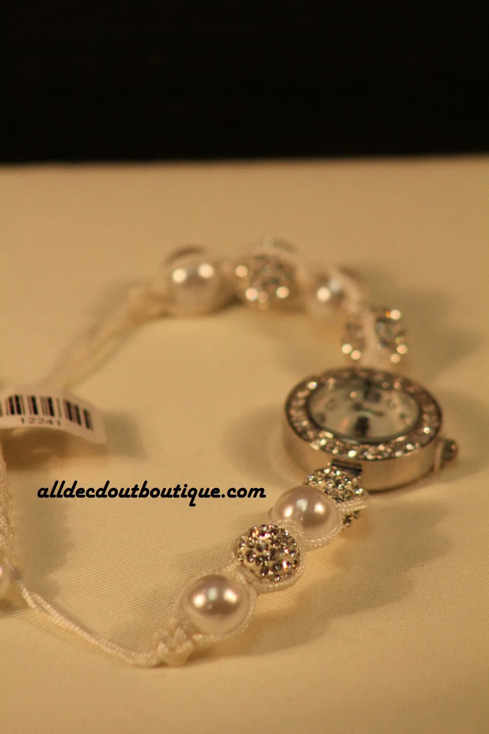 White/White Clear Rhinestones & Pearls | Adjustable Band