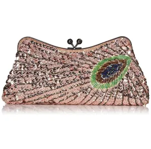 Woman Handbag Beaded Clutch Peacock Sequin Evening Bag