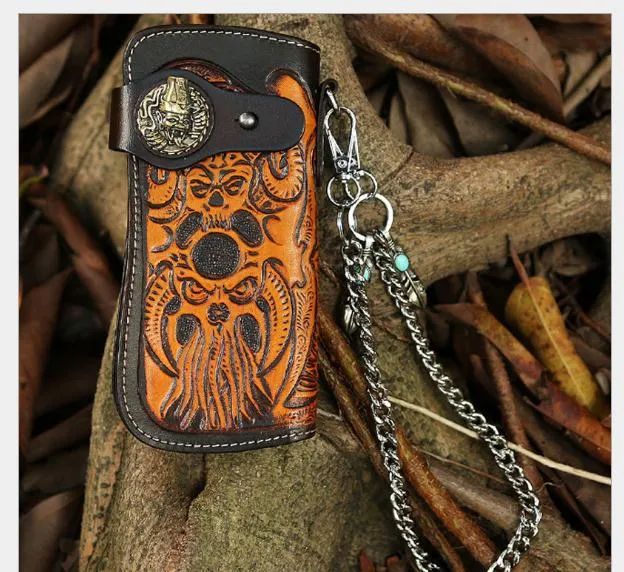 Women vintage wallet genuine Leather purse tanned leather long hand carvings,japan sales
