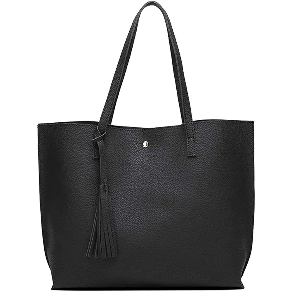 Women's Soft Faux Leather Tote Shoulder Bag from Dreubea, Big Capacity Tassel Handbag