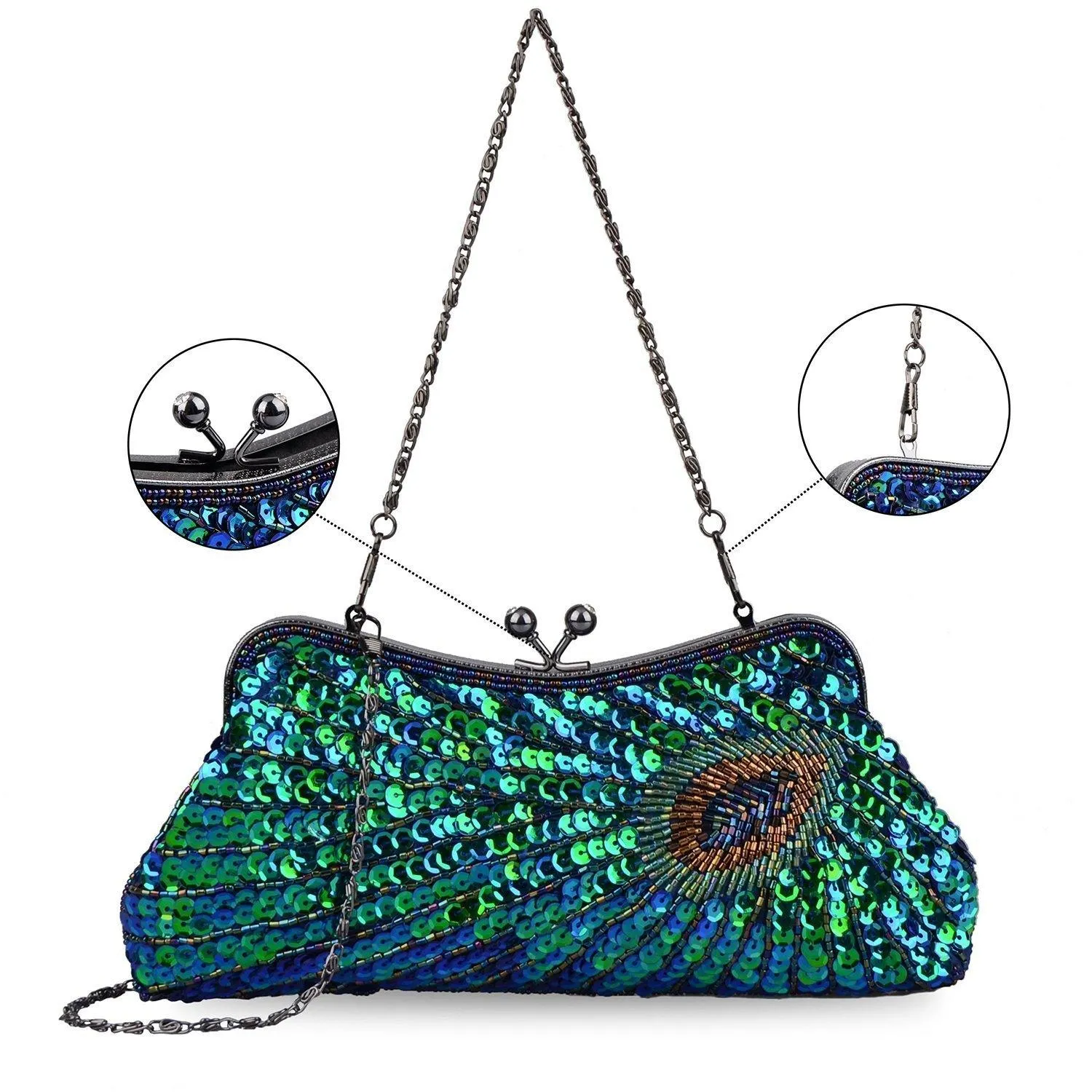Women's Vintage Beaded Sequin Peacock Purse Evening Bags |JaosWish