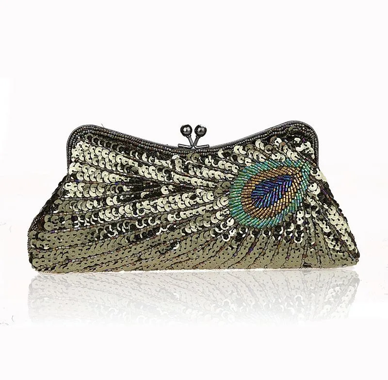 Women's Vintage Beaded Sequin Peacock Purse Evening Bags |JaosWish