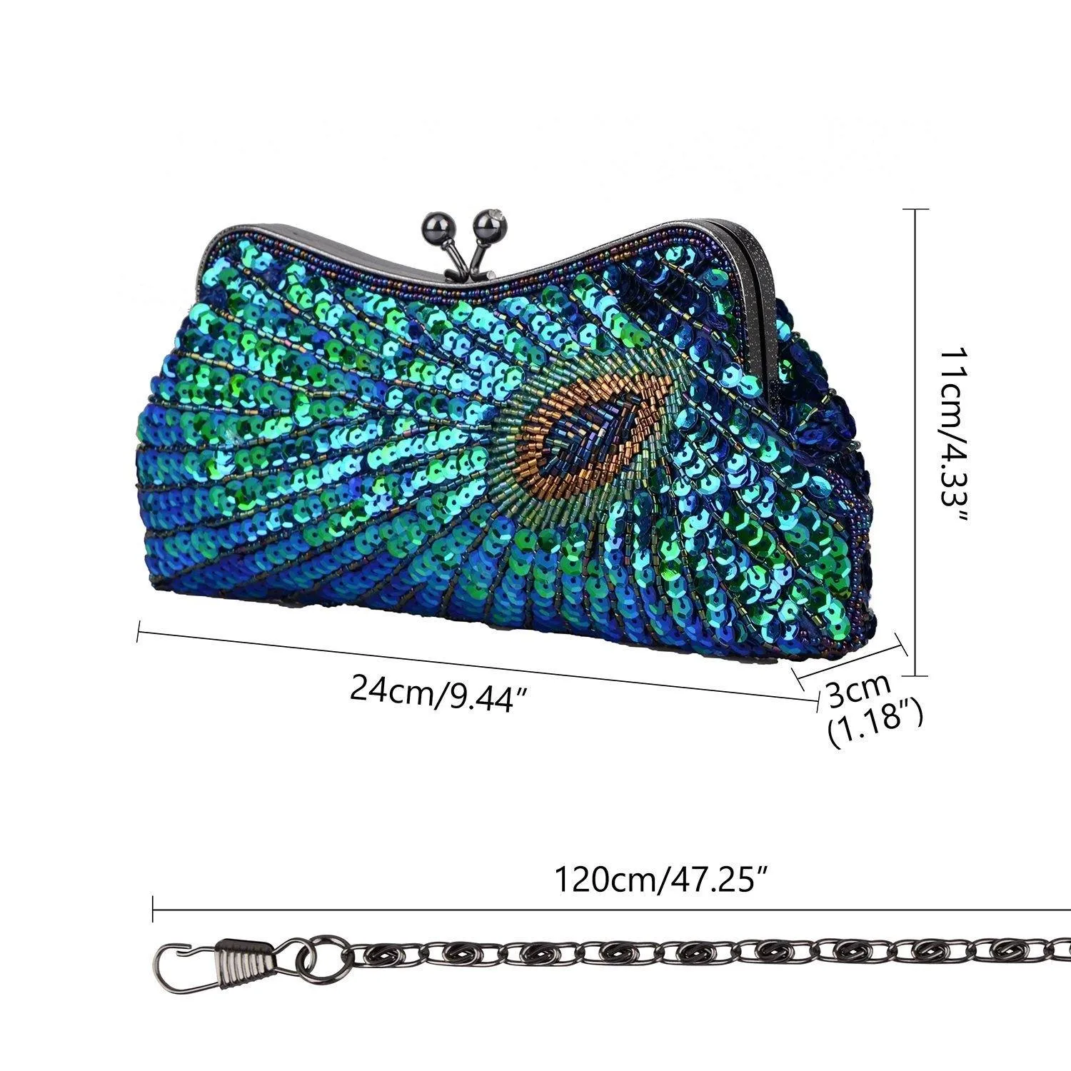 Women's Vintage Beaded Sequin Peacock Purse Evening Bags |JaosWish