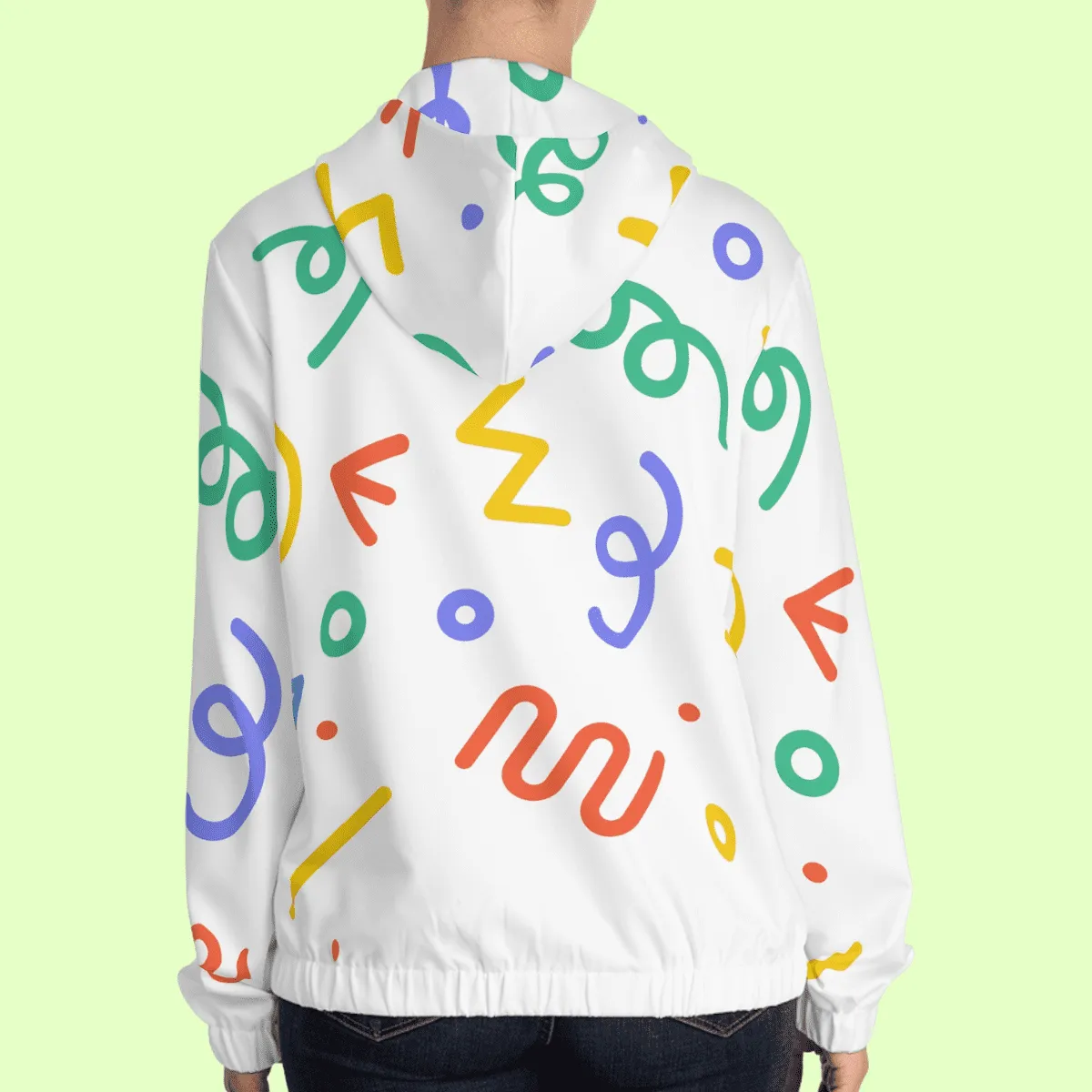 Women’s White Doodle Full Zip Hoodie