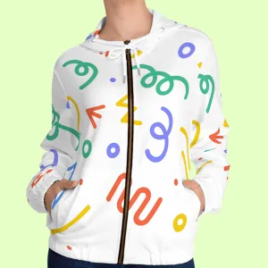 Women’s White Doodle Full Zip Hoodie