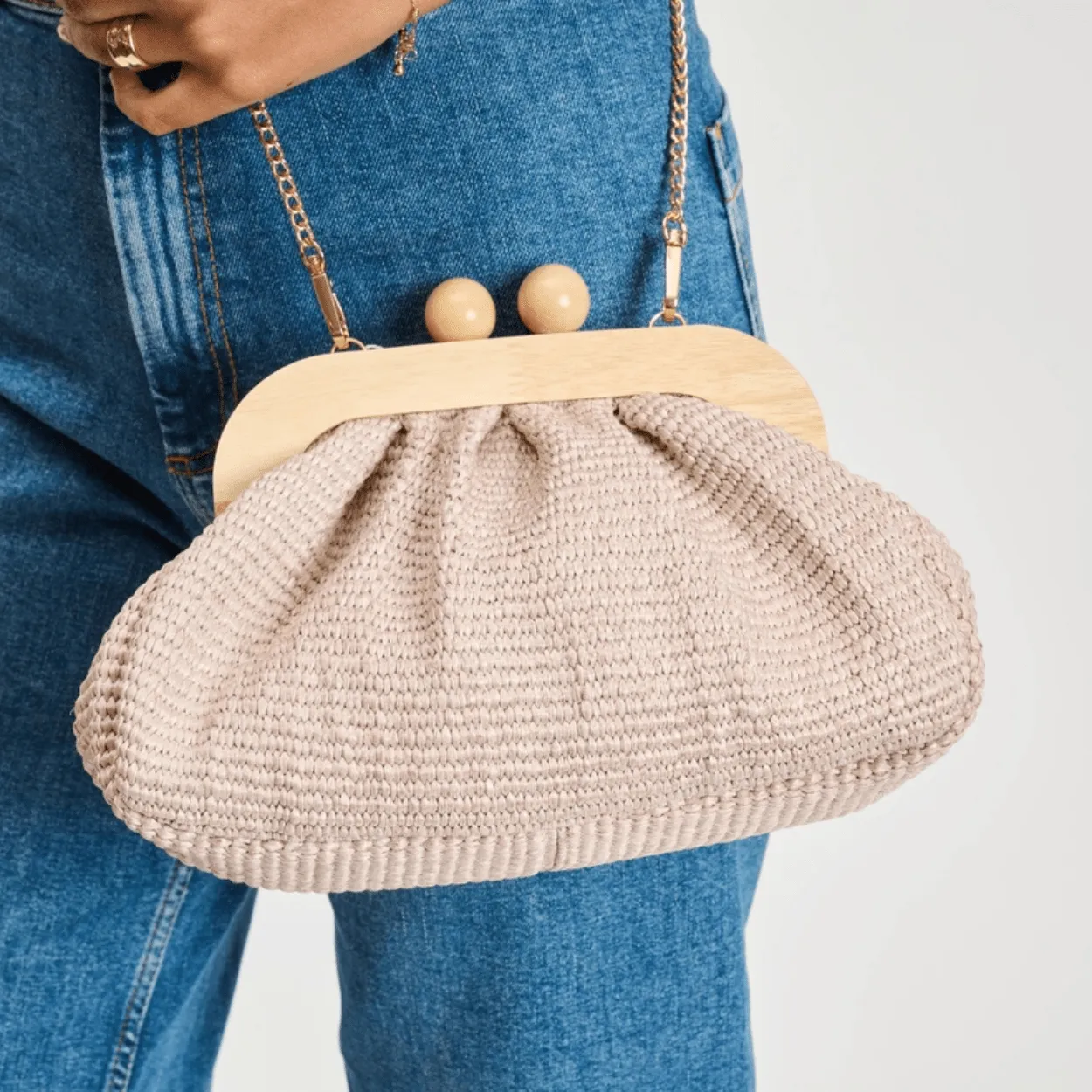 Wooden Woven Frame Clutch