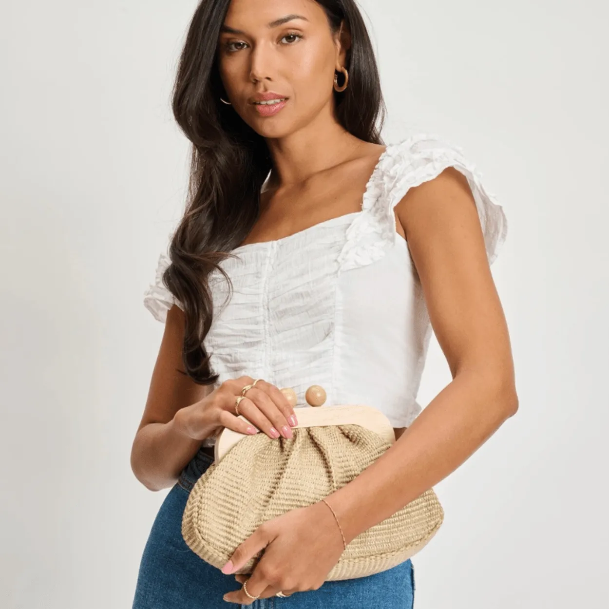 Wooden Woven Frame Clutch