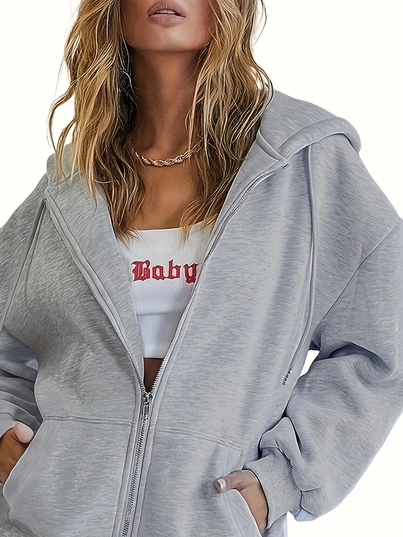 xieyinshe  Solid Color Zip Up Hoodies For Women, Long Sleeve Sports Sweatshirts Jacket With Pockets,Women's Sporty Sweatshirts