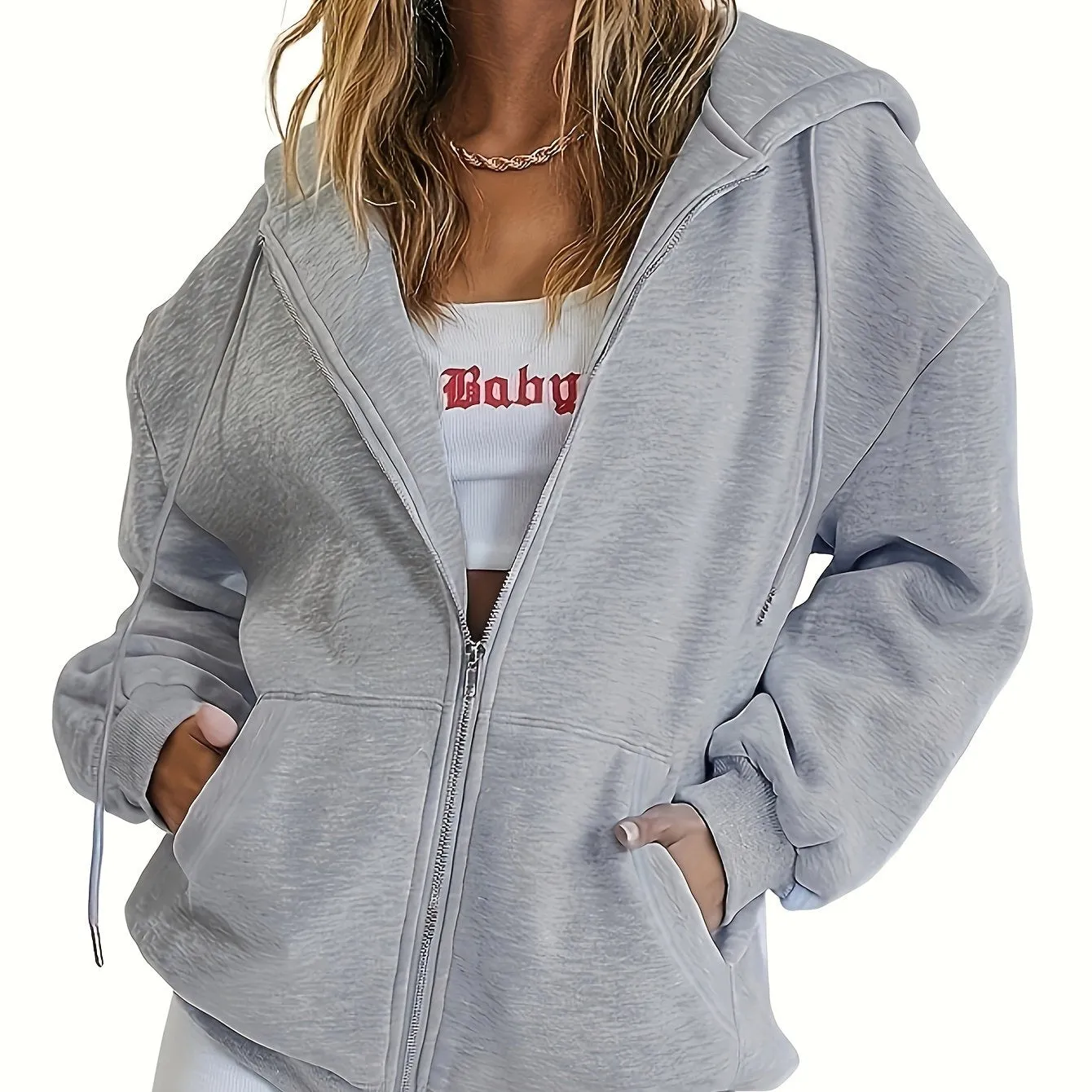 xieyinshe  Solid Color Zip Up Hoodies For Women, Long Sleeve Sports Sweatshirts Jacket With Pockets,Women's Sporty Sweatshirts