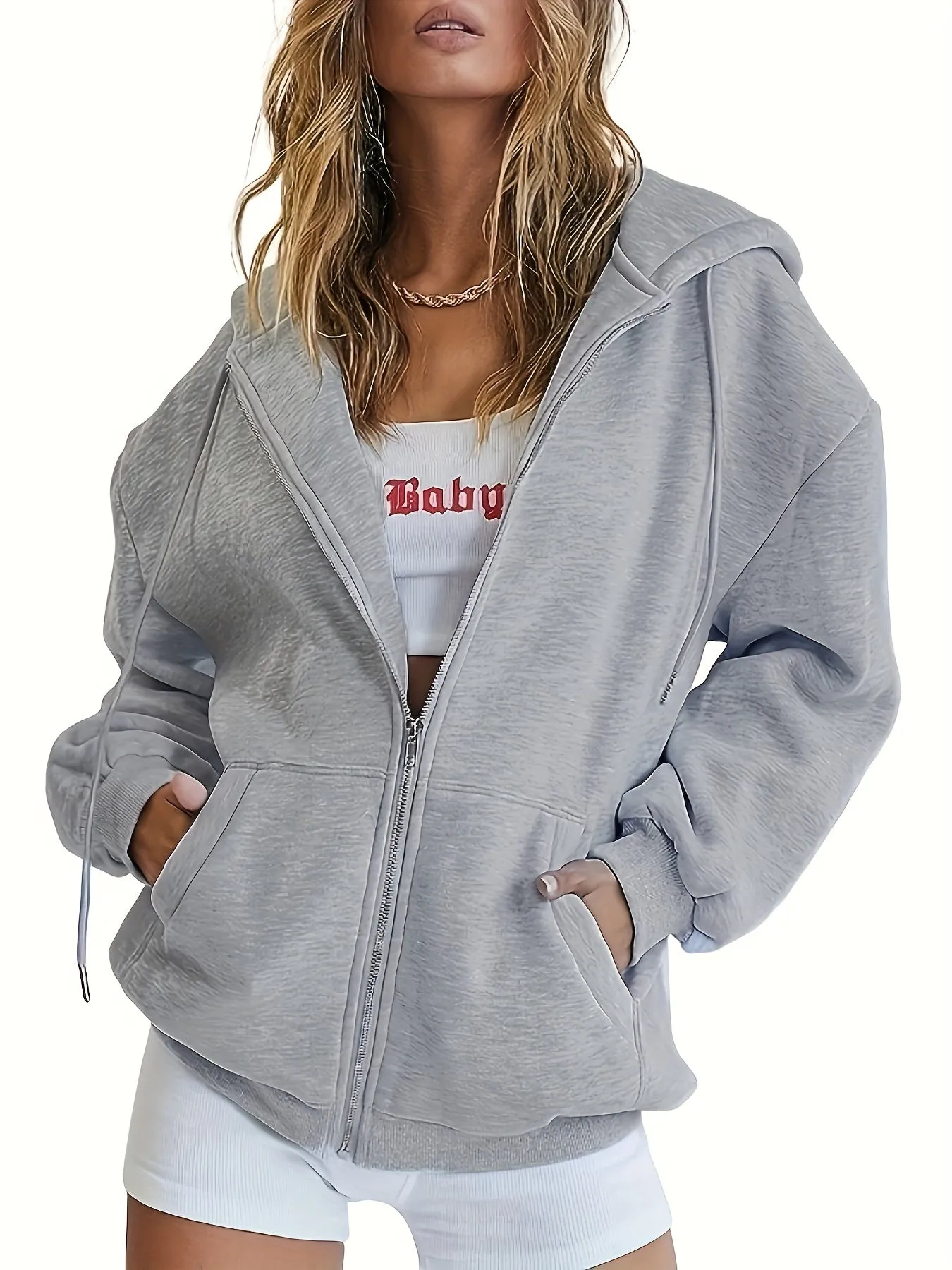 xieyinshe  Solid Color Zip Up Hoodies For Women, Long Sleeve Sports Sweatshirts Jacket With Pockets,Women's Sporty Sweatshirts