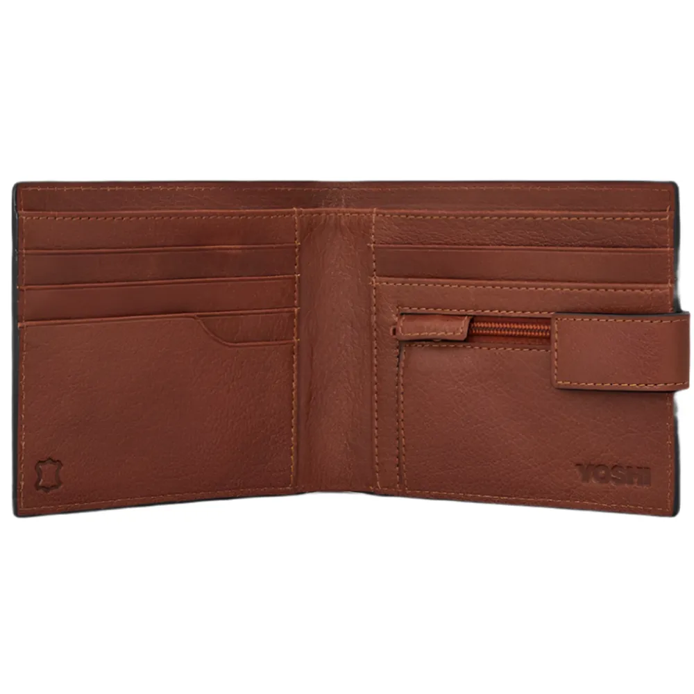 Yoshi Two Fold Brown Leather Wallet with Tab