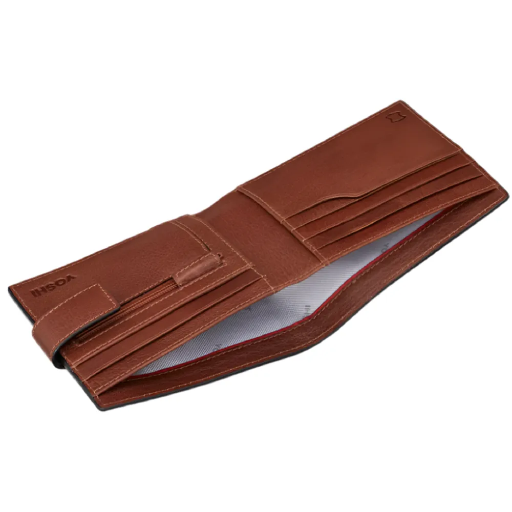 Yoshi Two Fold Brown Leather Wallet with Tab