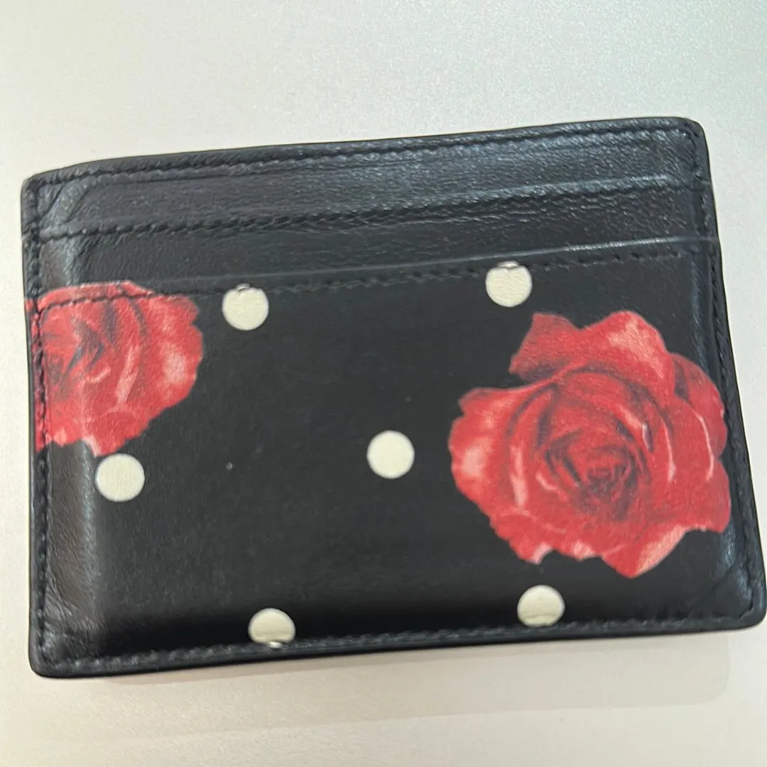 YSL Black LEather Card Holder with Roses and Polka Dots