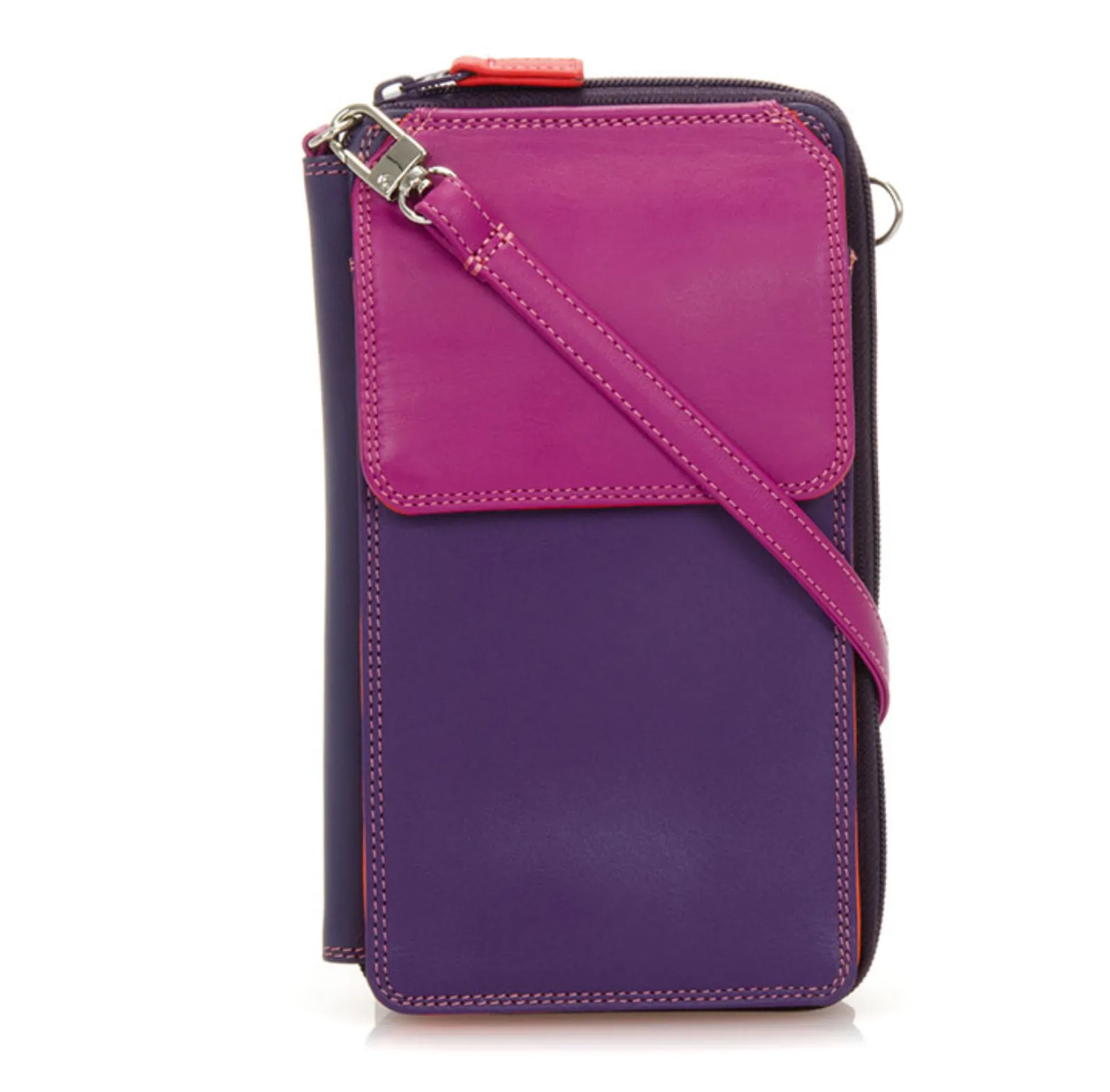 Zip Round Multi Purse with Shoulder Strap Sangria
