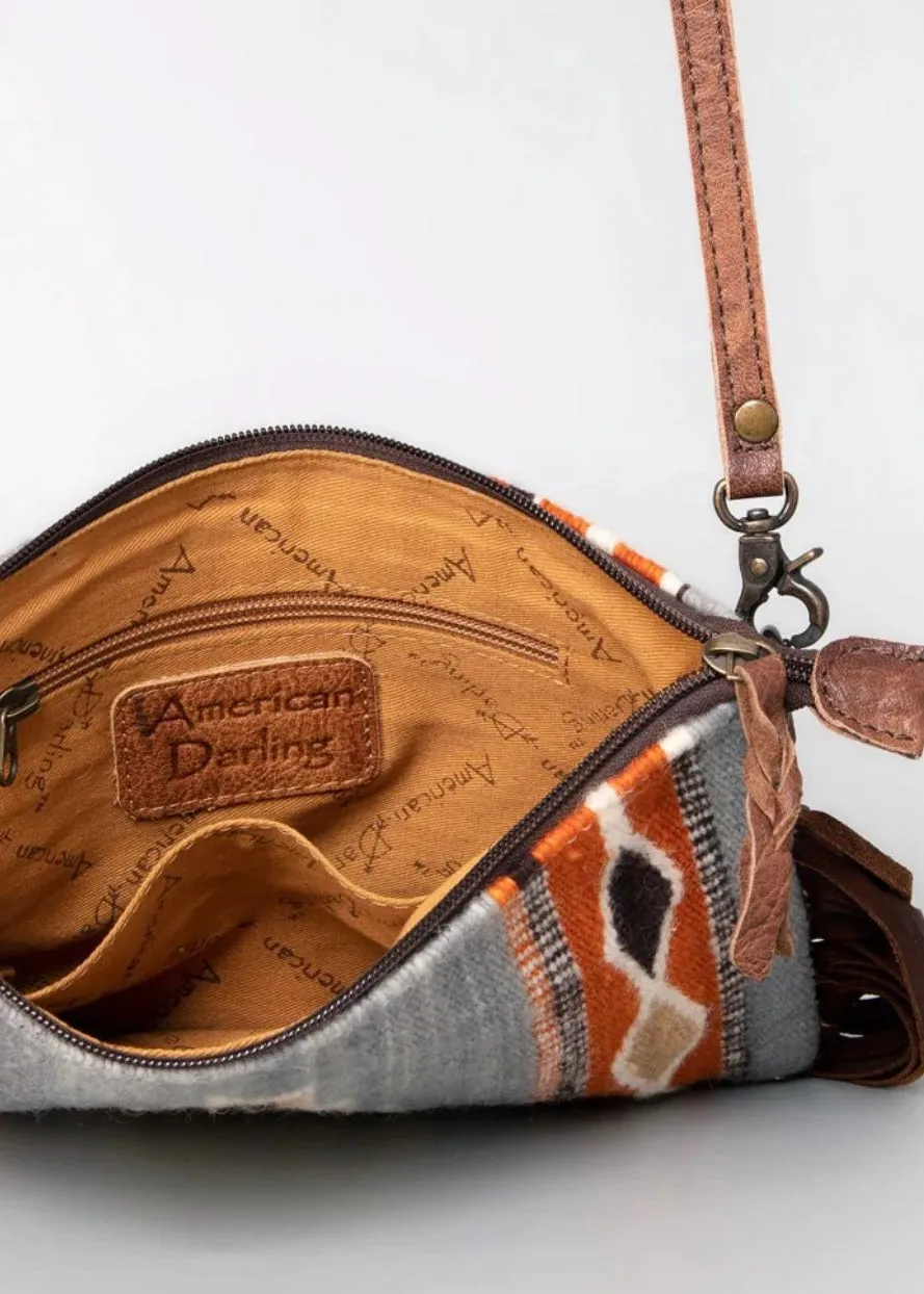 Zoe Saddle Blanket Crossbody Bag in Grey/ Rust
