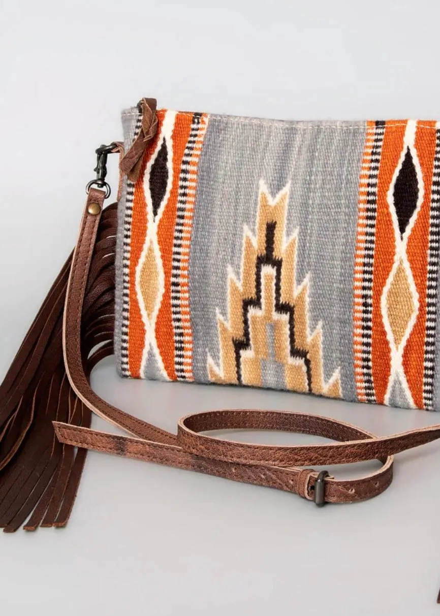 Zoe Saddle Blanket Crossbody Bag in Grey/ Rust