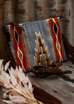 Zoe Saddle Blanket Crossbody Bag in Grey/ Rust